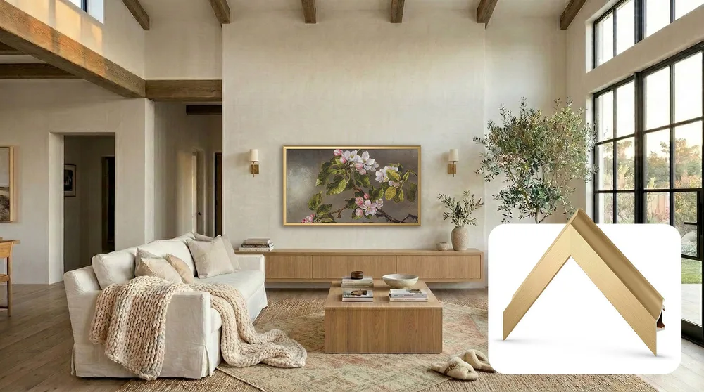 Pale Gold Scoop alloy TV bezel in a manufacturer lifestyle setting