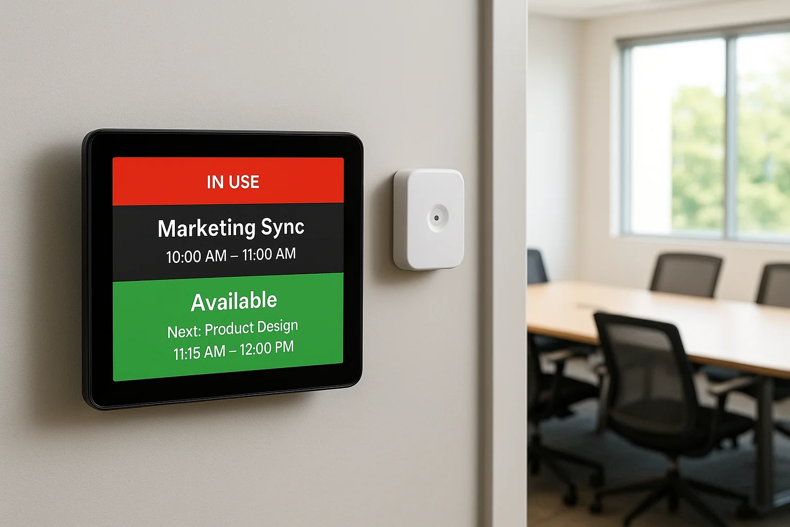 9. Room scheduling panels and occupancy sensors