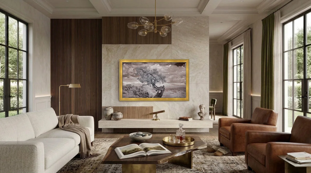 Antique Gold Premiere TV frame — shown in a furnished room